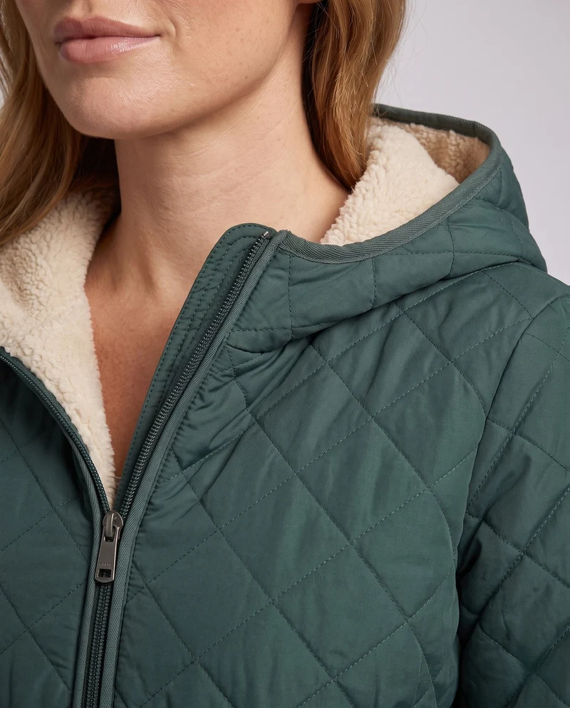 Damen gepolsterte Jacke mit Kapuze und Teddy-Futter Leichte isolierte Übergangsjacke