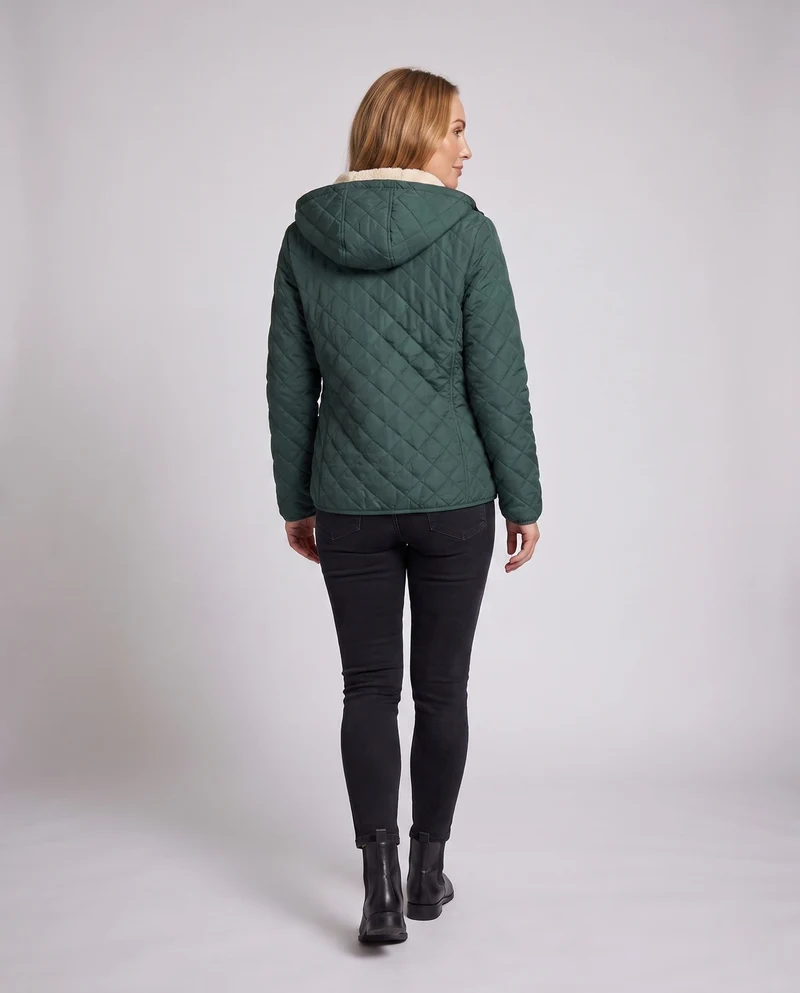 Damen gepolsterte Jacke mit Kapuze und Teddy-Futter Leichte isolierte Übergangsjacke