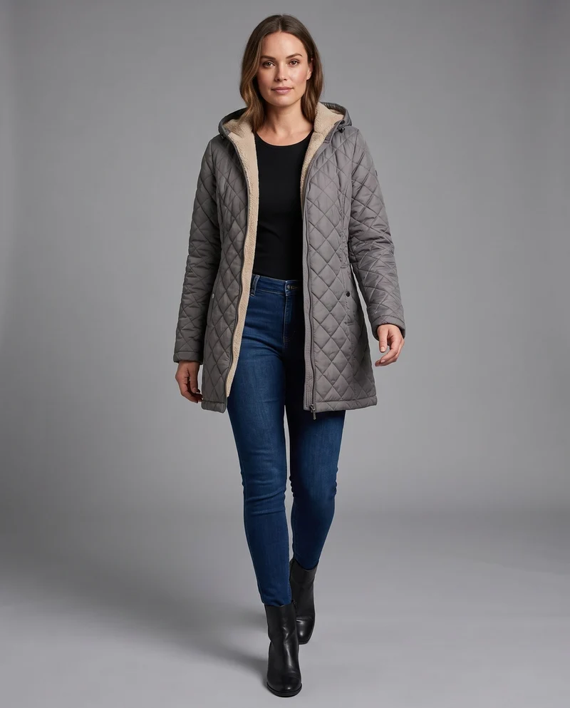 Damen gepolsterter Mantel mit Teddy-Futter und Kapuze