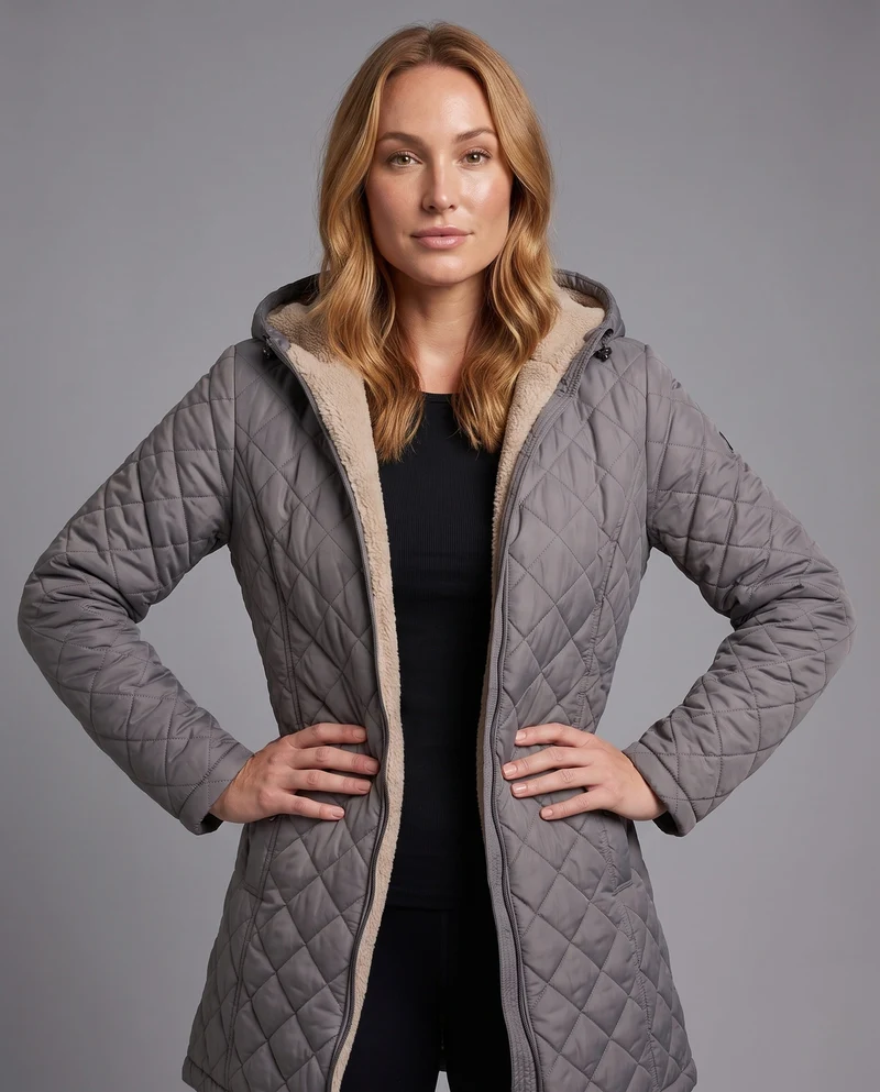 Damen gepolsterter Mantel mit Teddy-Futter und Kapuze