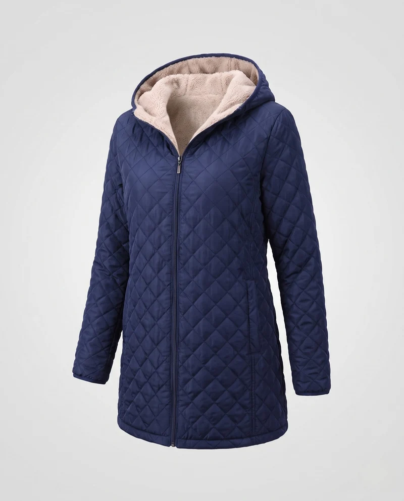 Damen gepolsterter Mantel mit Teddy-Futter und Kapuze
