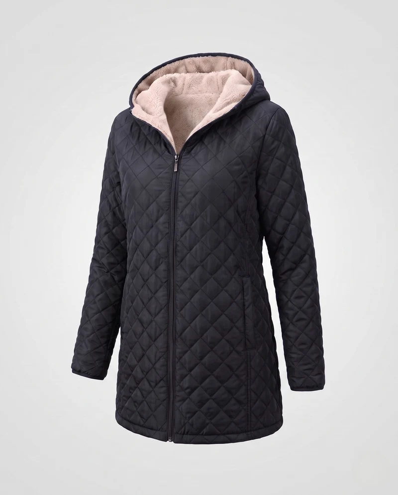 Damen gepolsterter Mantel mit Teddy-Futter und Kapuze