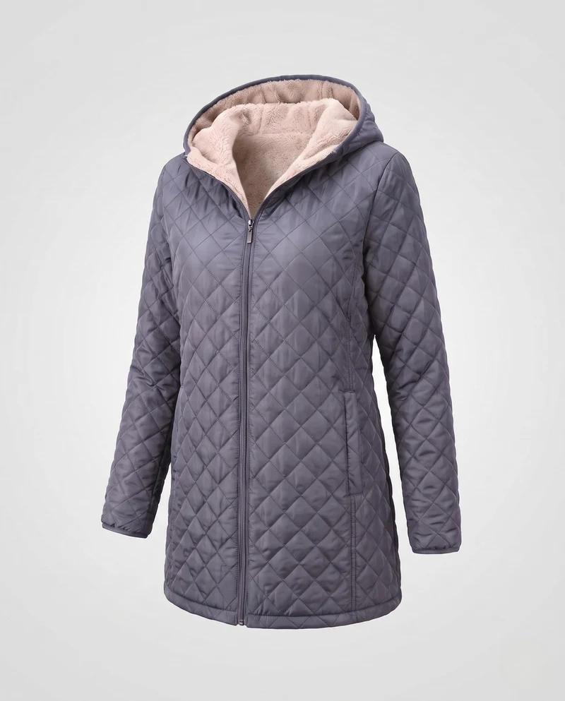 Damen gepolsterter Mantel mit Teddy-Futter und Kapuze