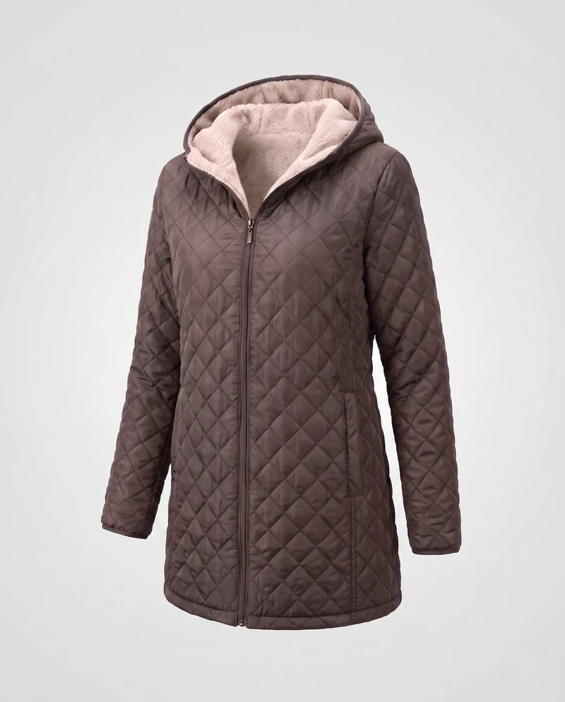 Damen gepolsterter Mantel mit Teddy-Futter und Kapuze