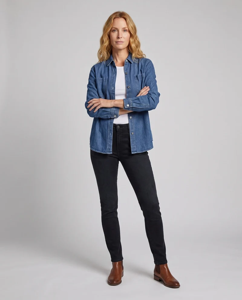 Damen oversize Denimhemdkleid aus Jeansstoff mit Brusttaschen