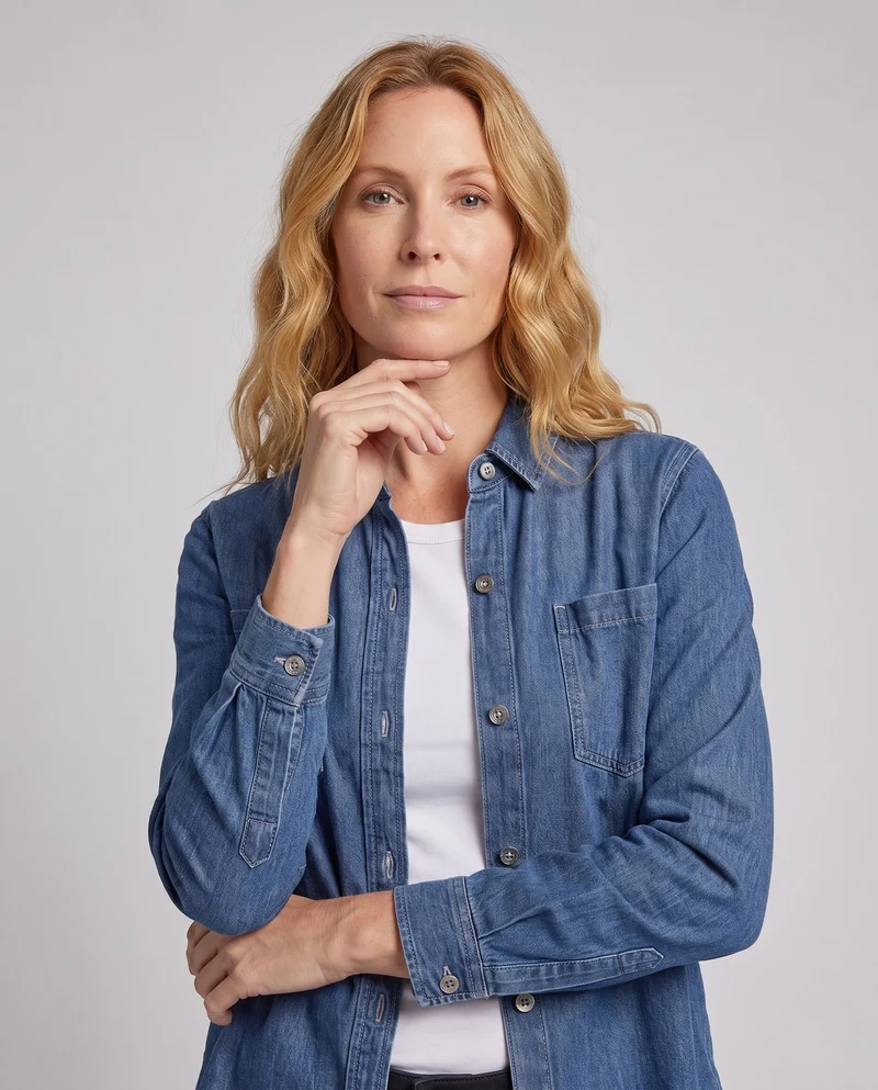 Damen oversize Denimhemdkleid aus Jeansstoff mit Brusttaschen