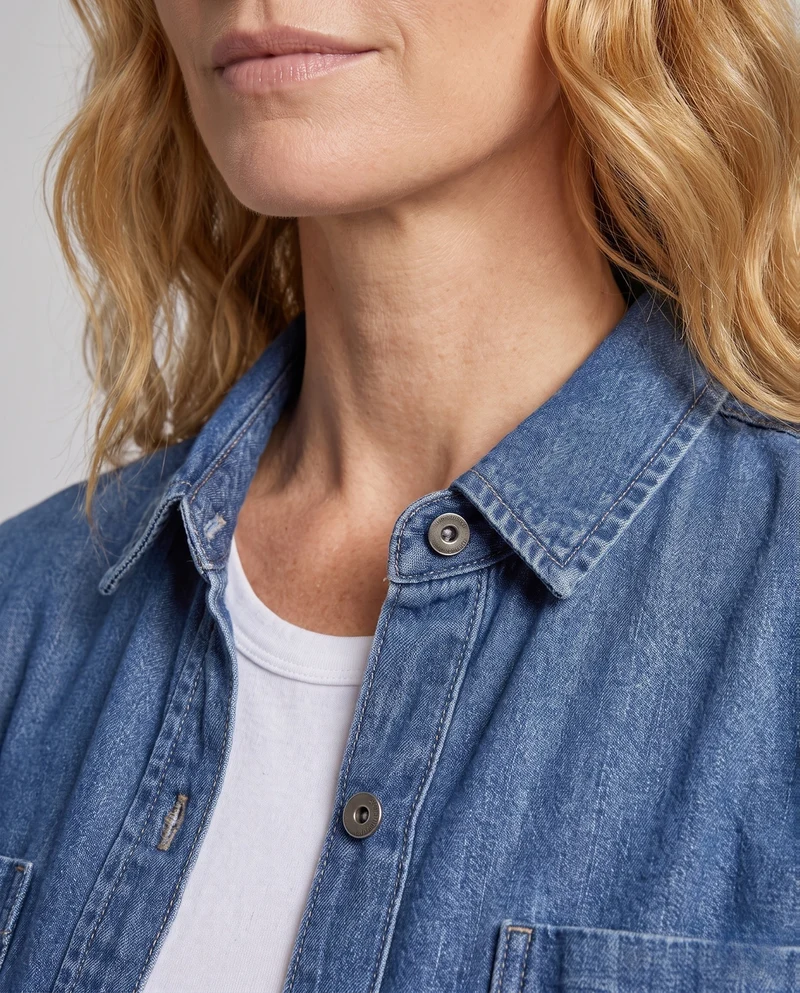 Damen oversize Denimhemdkleid aus Jeansstoff mit Brusttaschen
