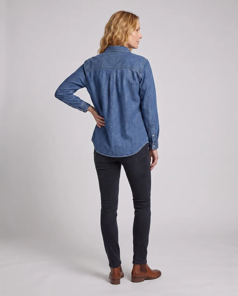 Damen oversize Denimhemdkleid aus Jeansstoff mit Brusttaschen