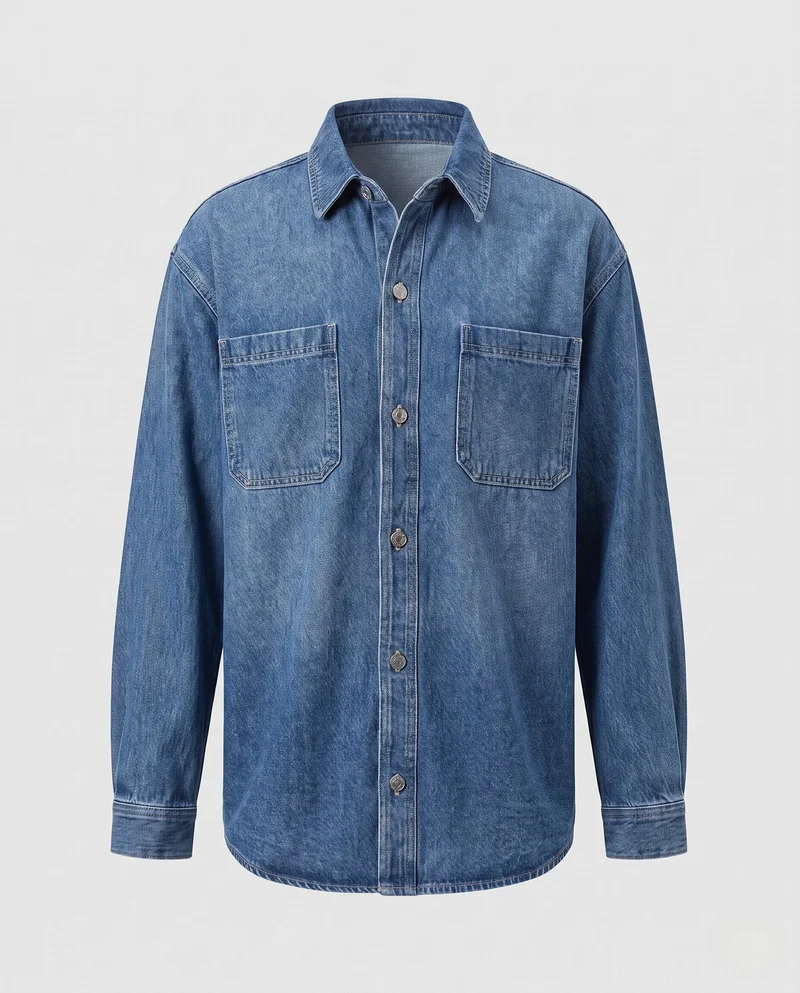 Damen oversize Denimhemdkleid aus Jeansstoff mit Brusttaschen