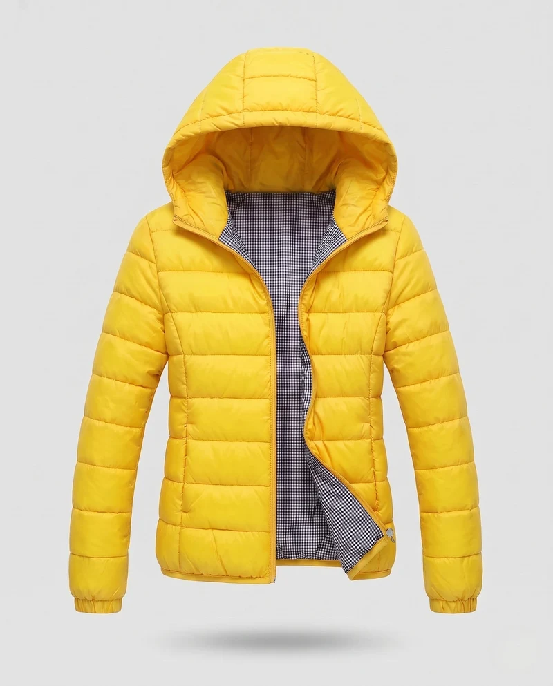 Damen ultraleichte gesteppte Kapuzenjacke mit thermischer Fütterung und taillierter Passform
