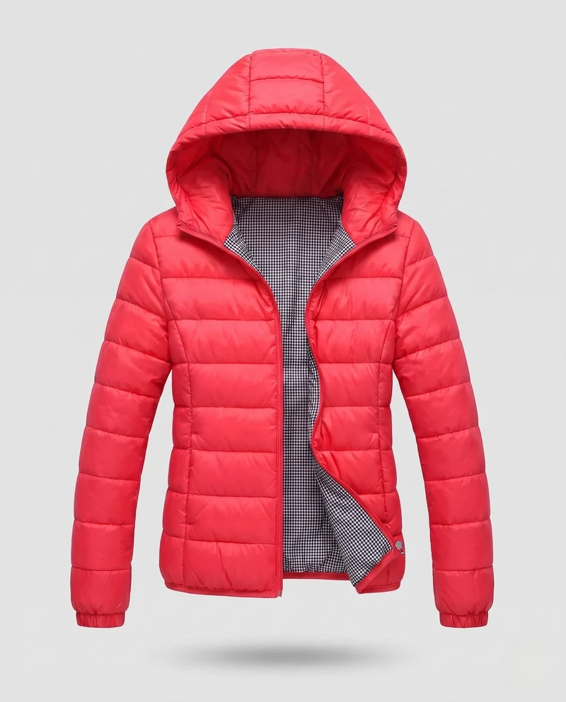 Damen ultraleichte gesteppte Kapuzenjacke mit thermischer Fütterung und taillierter Passform