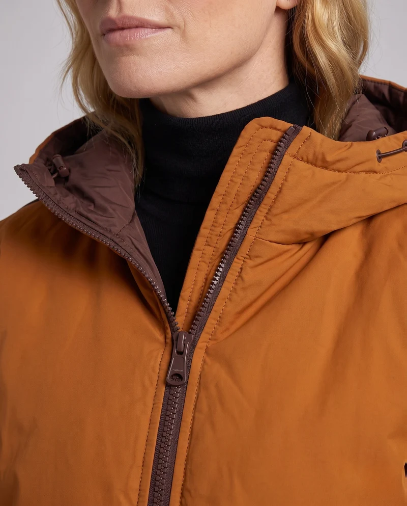 Damen städtische gesteppte Parka mit hohem Stehkragen, Kapuze und sportlichen Streifen