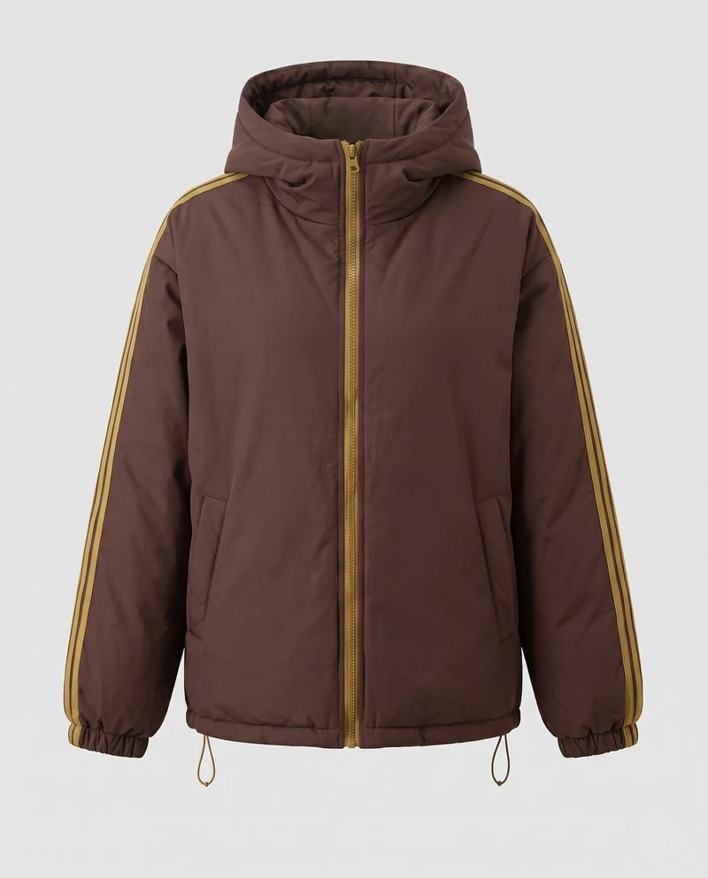 Damen städtische gesteppte Parka mit hohem Stehkragen, Kapuze und sportlichen Streifen