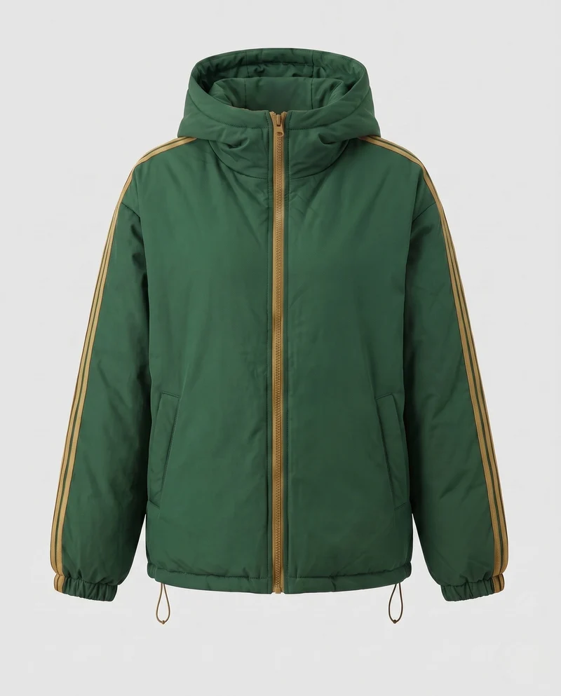 Damen städtische gesteppte Parka mit hohem Stehkragen, Kapuze und sportlichen Streifen