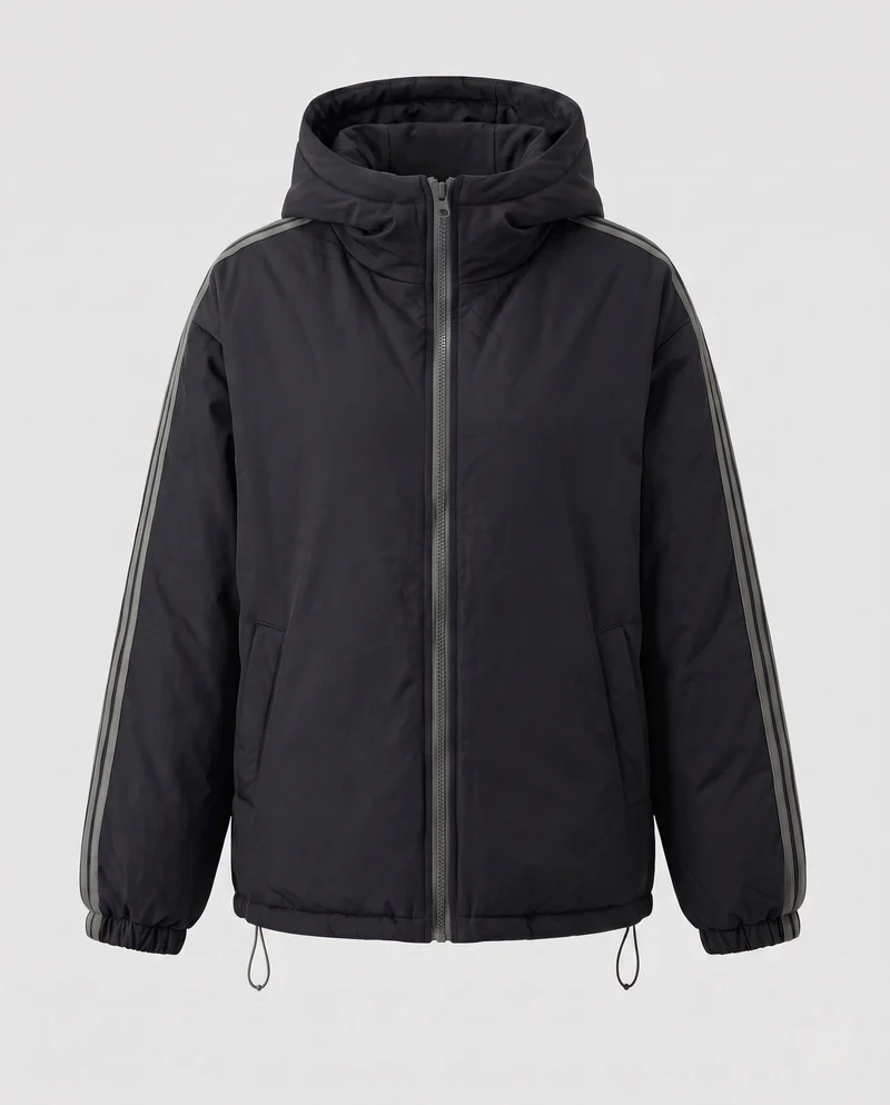 Damen städtische gesteppte Parka mit hohem Stehkragen, Kapuze und sportlichen Streifen