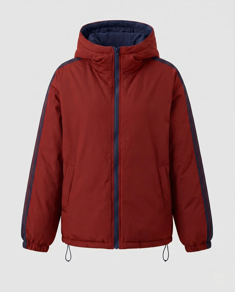 Damen städtische gesteppte Parka mit hohem Stehkragen, Kapuze und sportlichen Streifen