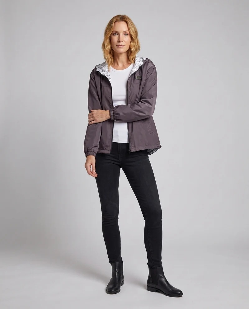Unisex leichter Kapuzenwindbreaker mit bedrucktem Futter und Kordelzug