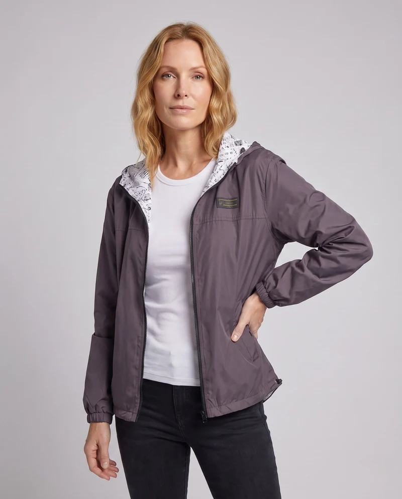 Unisex leichter Kapuzenwindbreaker mit bedrucktem Futter und Kordelzug