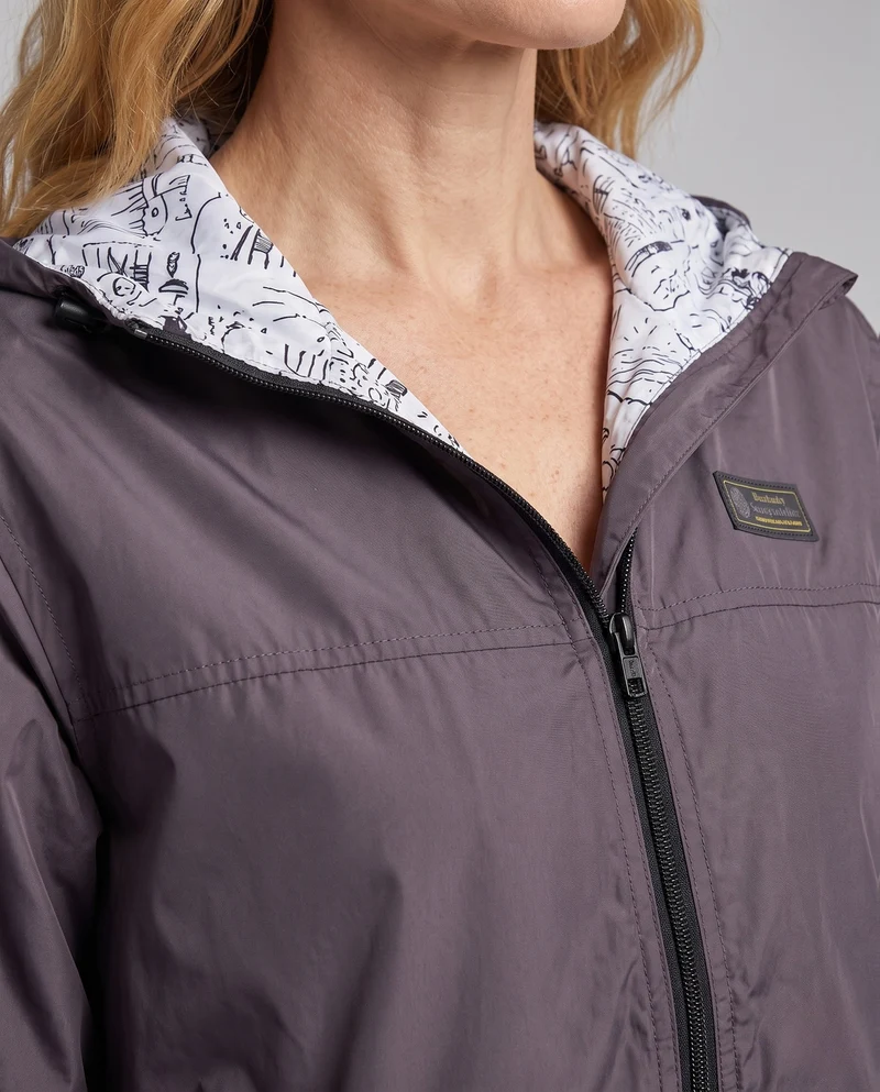 Unisex leichter Kapuzenwindbreaker mit bedrucktem Futter und Kordelzug