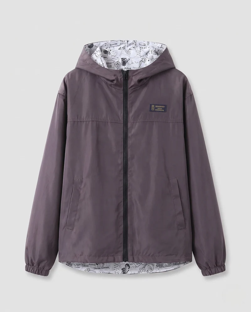 Unisex leichter Kapuzenwindbreaker mit bedrucktem Futter und Kordelzug