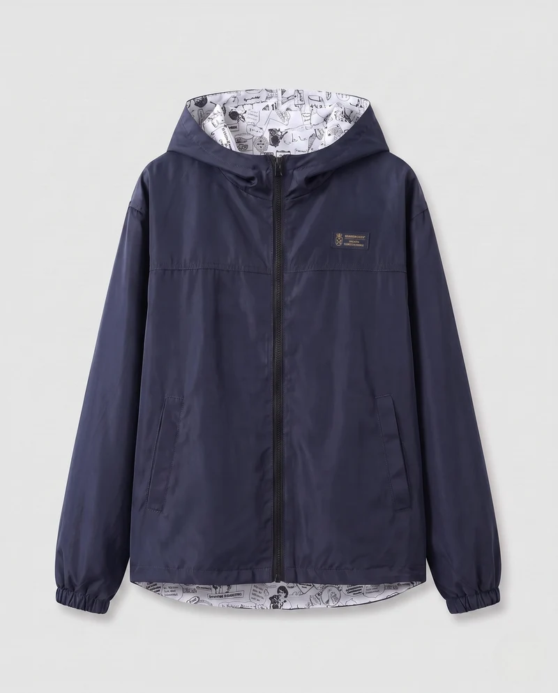Unisex leichter Kapuzenwindbreaker mit bedrucktem Futter und Kordelzug