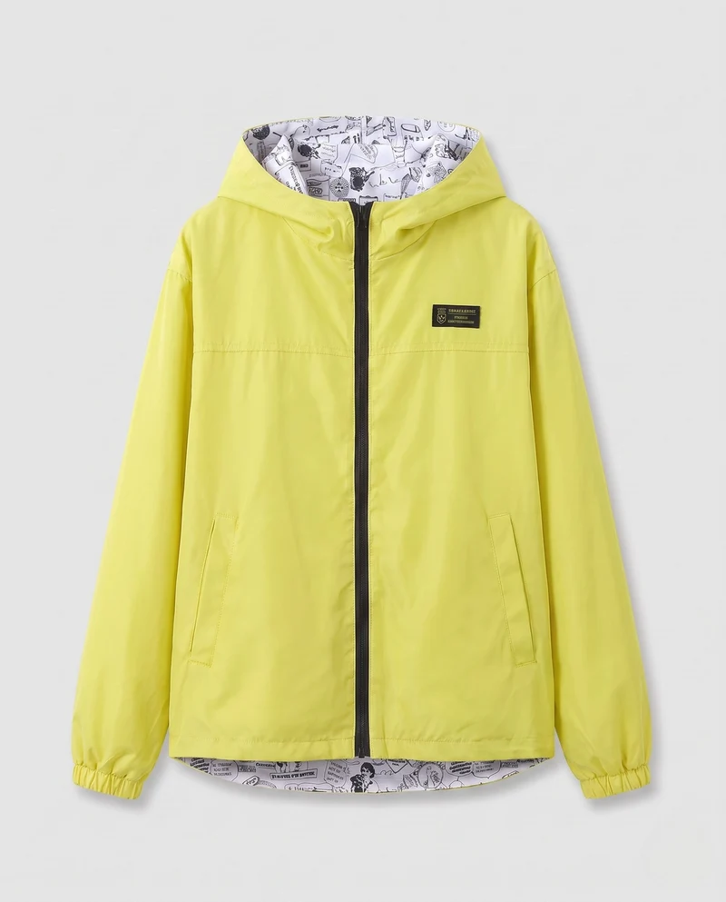 Unisex leichter Kapuzenwindbreaker mit bedrucktem Futter und Kordelzug