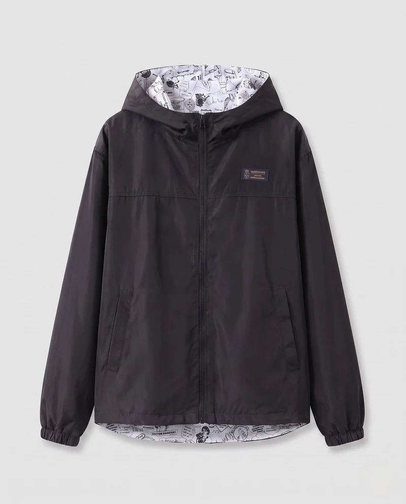 Unisex leichter Kapuzenwindbreaker mit bedrucktem Futter und Kordelzug