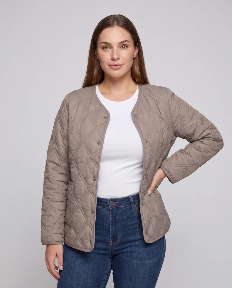 Damen gesteppte Jacke mit Teddy-Futter und Druckknopfverschluss