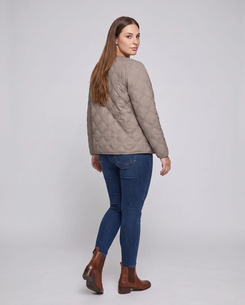 Damen gesteppte Jacke mit Teddy-Futter und Druckknopfverschluss