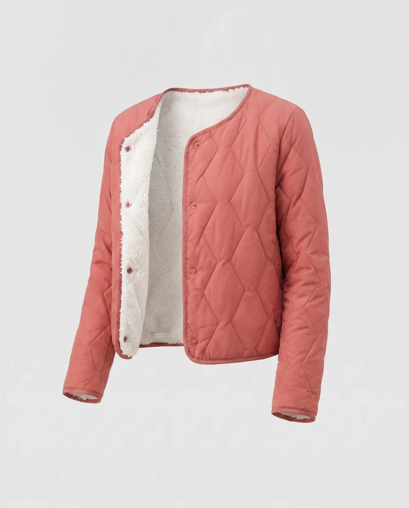 Damen gesteppte Übergangsjacke mit Teddy-Futter