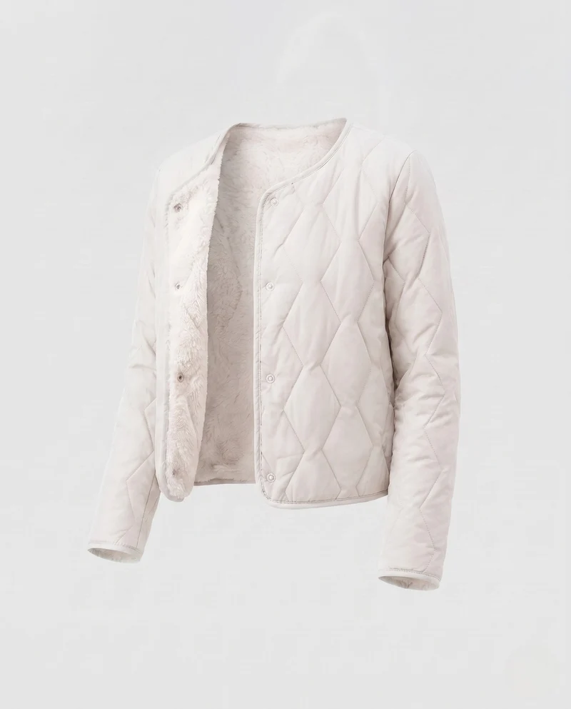Damen gesteppte Übergangsjacke mit Teddy-Futter