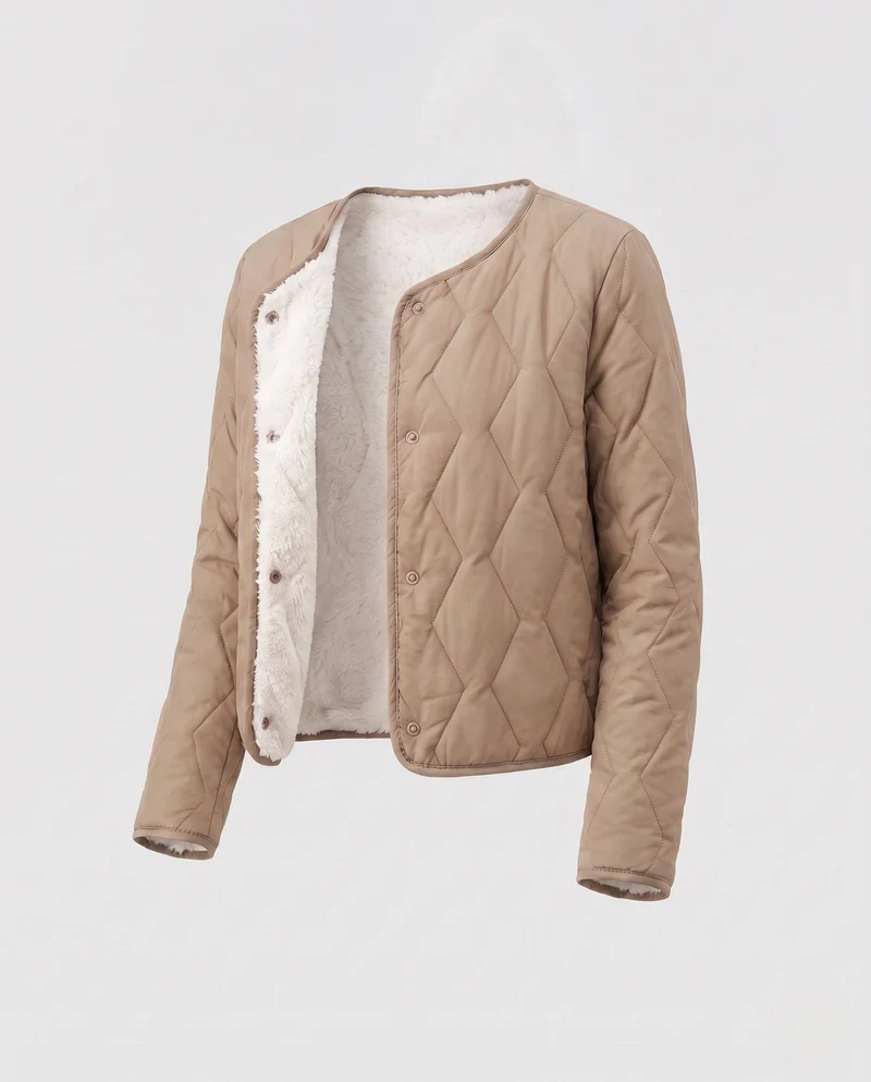 Damen gesteppte Übergangsjacke mit Teddy-Futter
