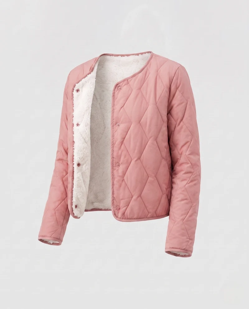 Damen gesteppte Übergangsjacke mit Teddy-Futter
