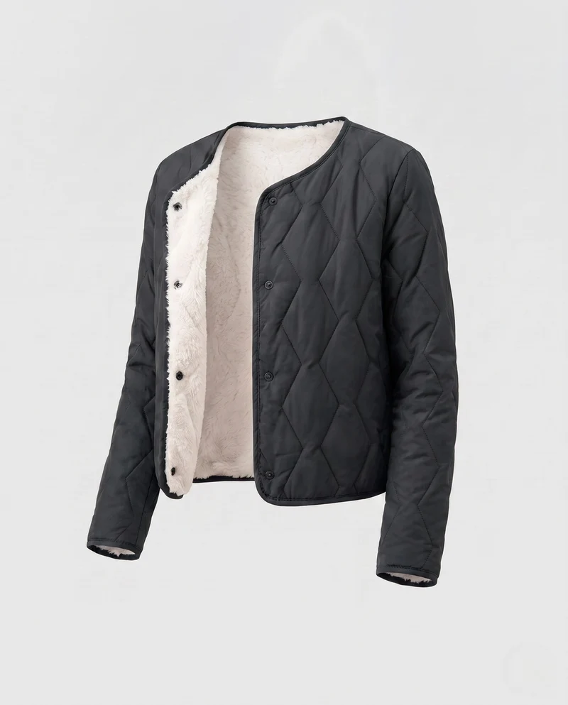 Damen gesteppte Übergangsjacke mit Teddy-Futter