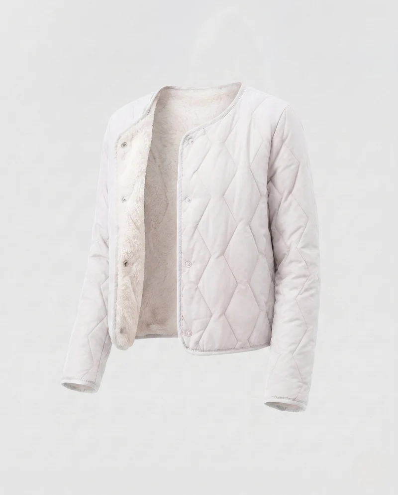 Damen gesteppte Übergangsjacke mit Teddy-Futter