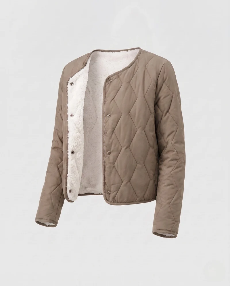 Damen gesteppte Übergangsjacke mit Teddy-Futter