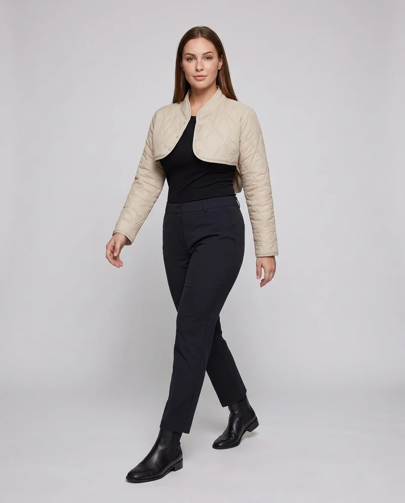 Damen Kurze Stepp-Bolero-Puffermantel mit Stehkragen