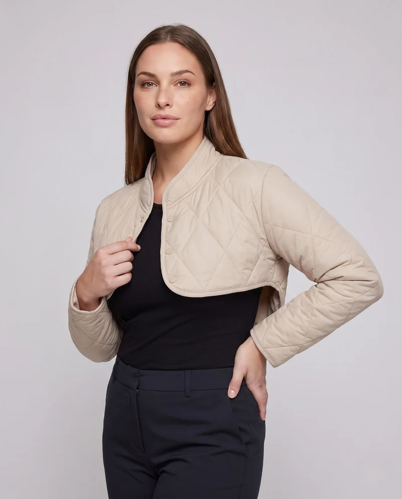 Damen Kurze Stepp-Bolero-Puffermantel mit Stehkragen