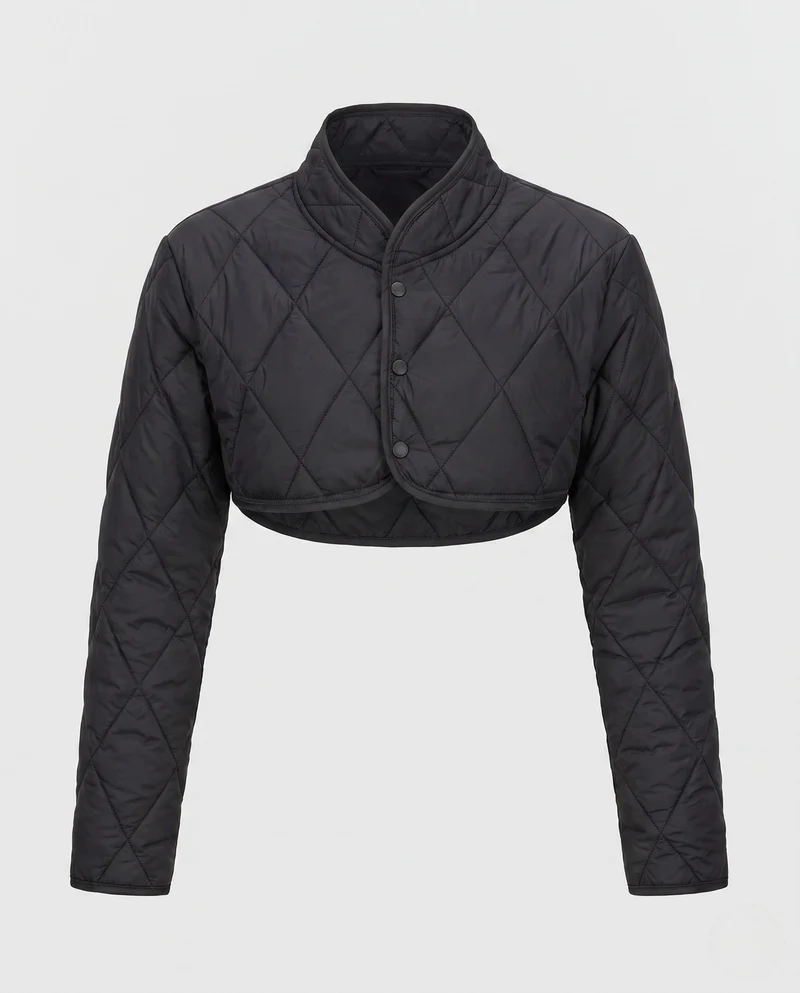 Damen Kurze Stepp-Bolero-Puffermantel mit Stehkragen