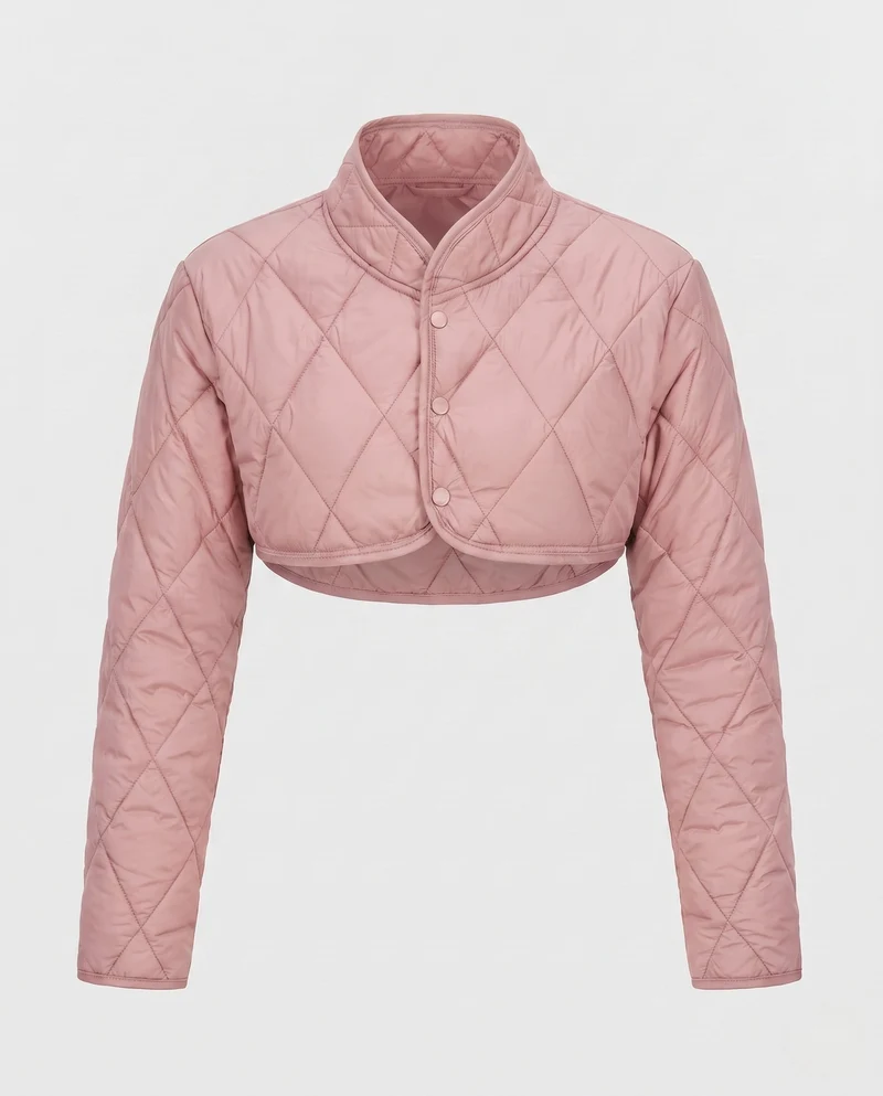 Damen Kurze Stepp-Bolero-Puffermantel mit Stehkragen