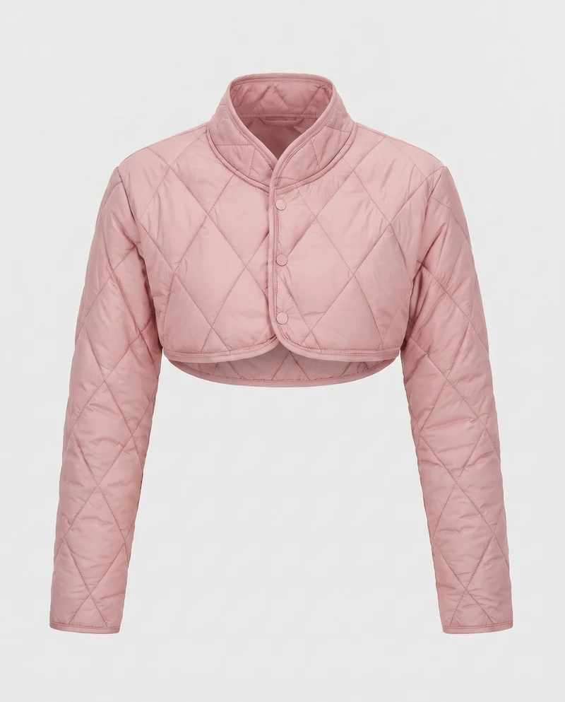 Damen Kurze Stepp-Bolero-Puffermantel mit Stehkragen