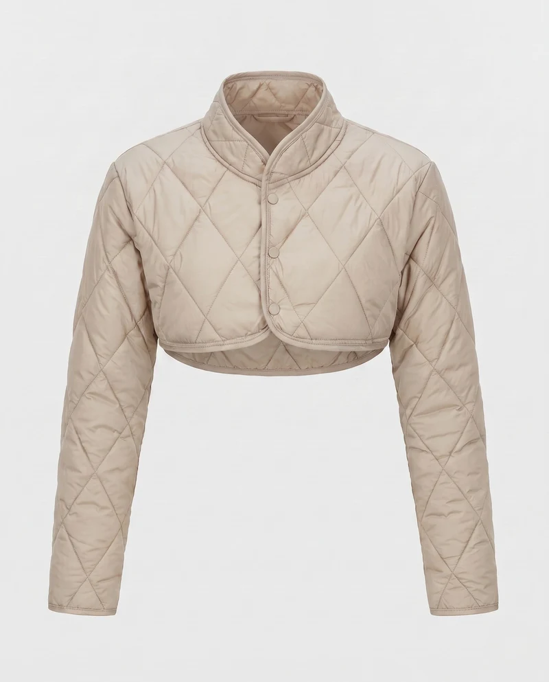 Damen Kurze Stepp-Bolero-Puffermantel mit Stehkragen