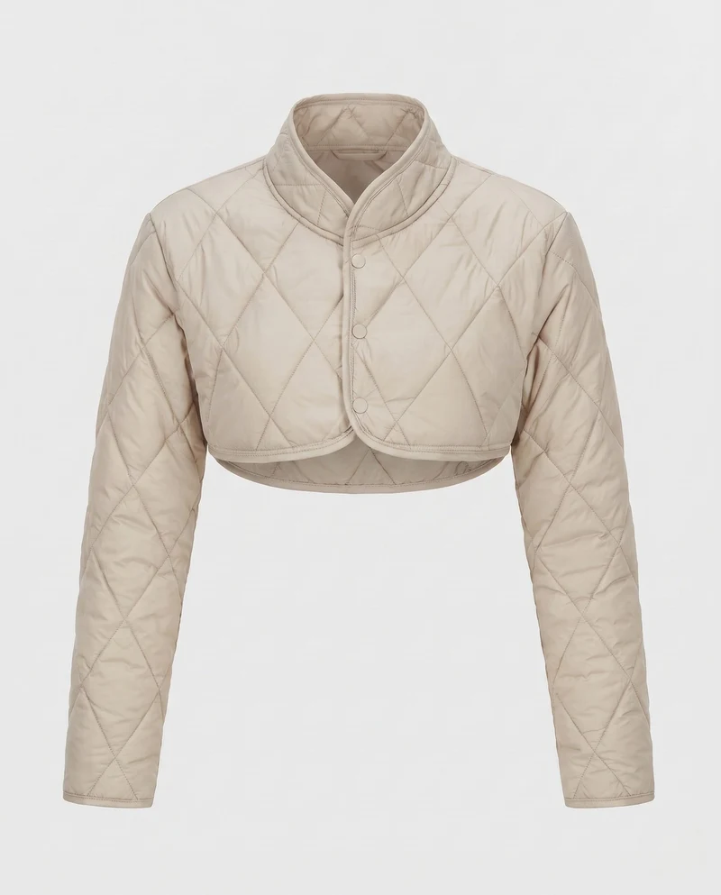 Damen Kurze Stepp-Bolero-Puffermantel mit Stehkragen