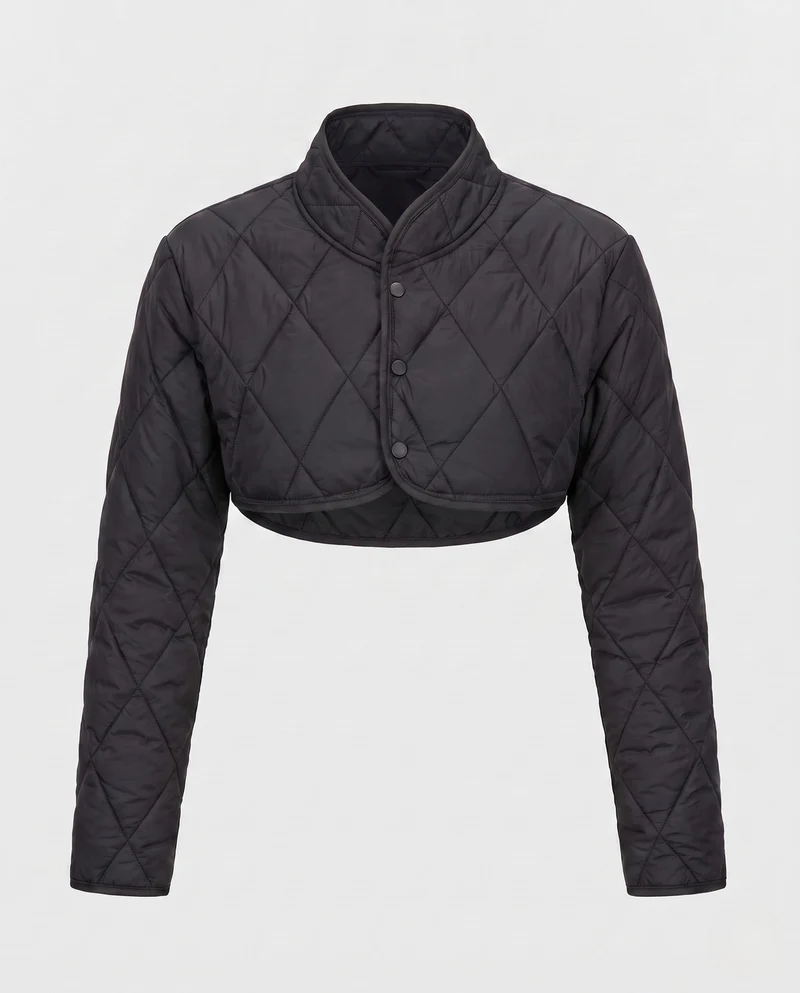 Damen Kurze Stepp-Bolero-Puffermantel mit Stehkragen