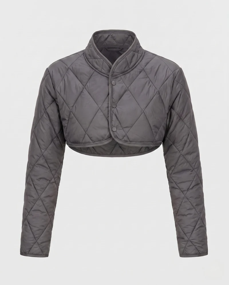 Damen Kurze Stepp-Bolero-Puffermantel mit Stehkragen