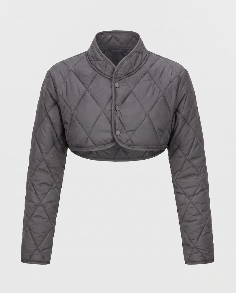 Damen Kurze Stepp-Bolero-Puffermantel mit Stehkragen