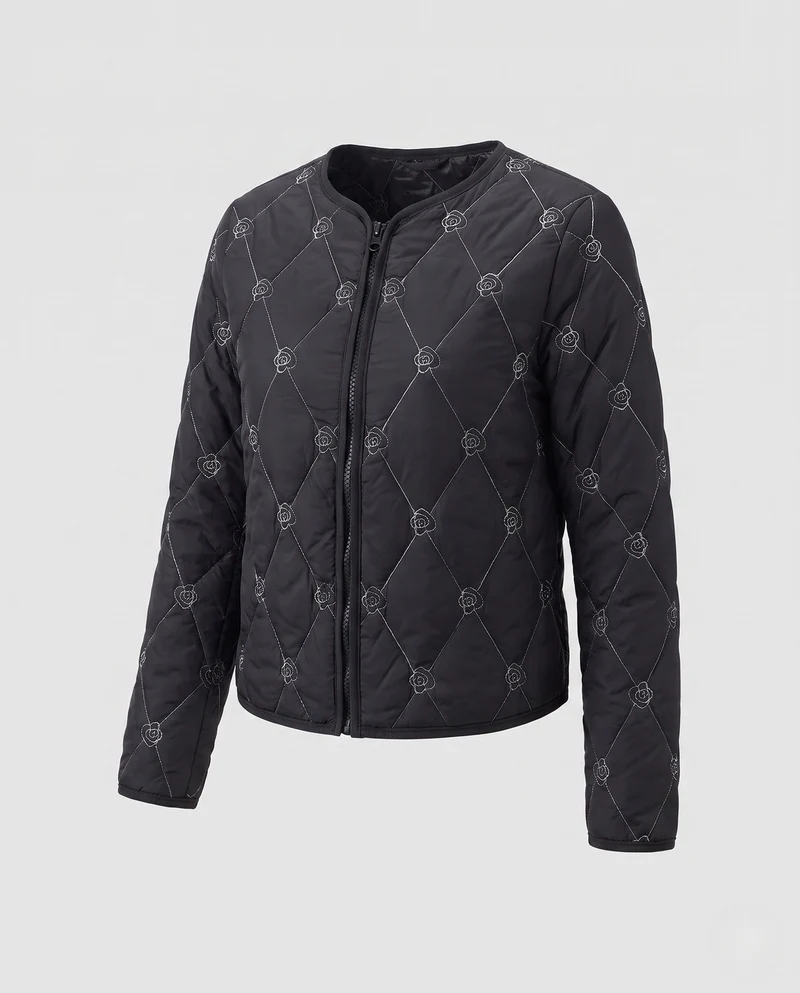 Damen leichte gesteppte Kurzjacke mit Diamantsteppung und rundem Halsausschnitt