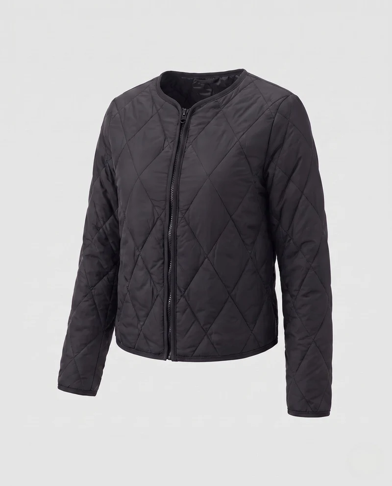 Damen leichte gesteppte Kurzjacke mit Diamantsteppung und rundem Halsausschnitt