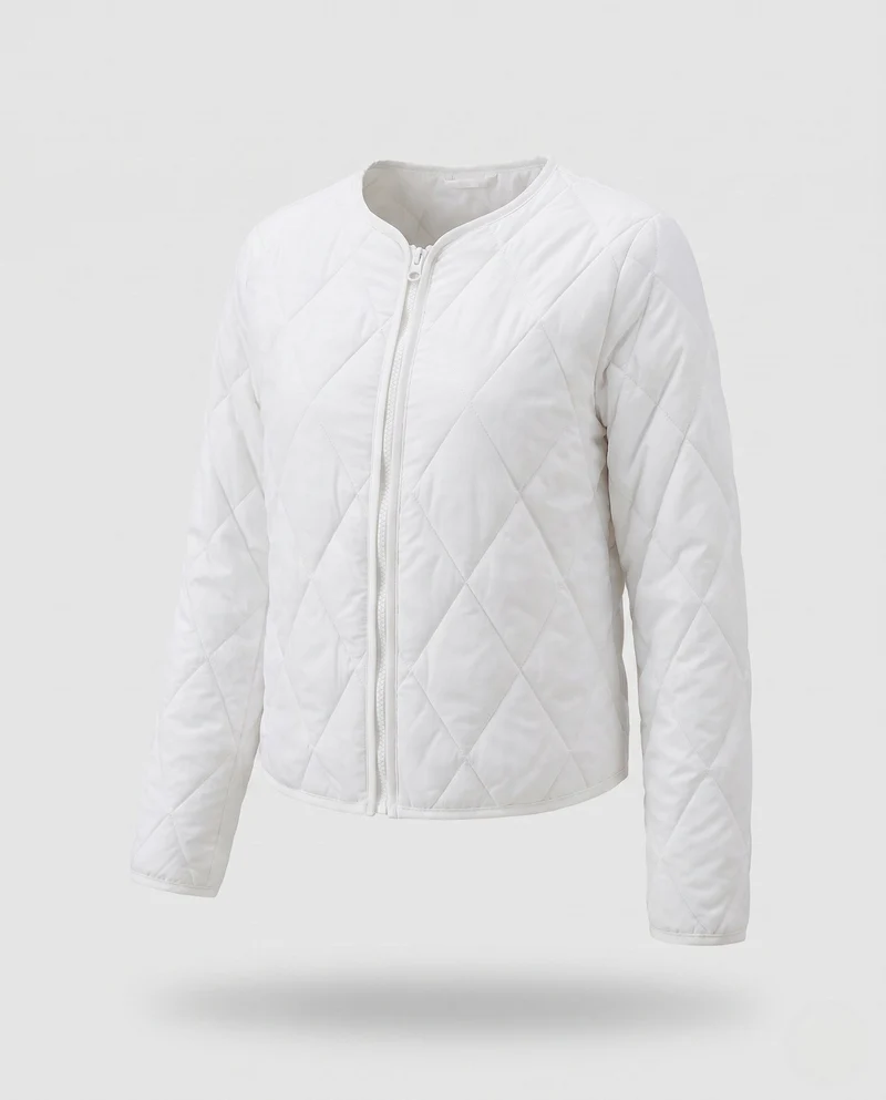 Damen leichte gesteppte Kurzjacke mit Diamantsteppung und rundem Halsausschnitt