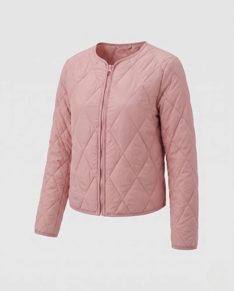 Damen leichte gesteppte Kurzjacke mit Diamantsteppung und rundem Halsausschnitt